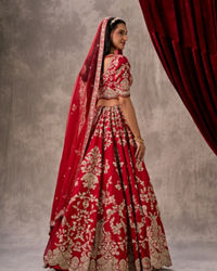 Twamev Women Rani Pink Raw Silk Zardosi Embroidered Bridal Lehenga