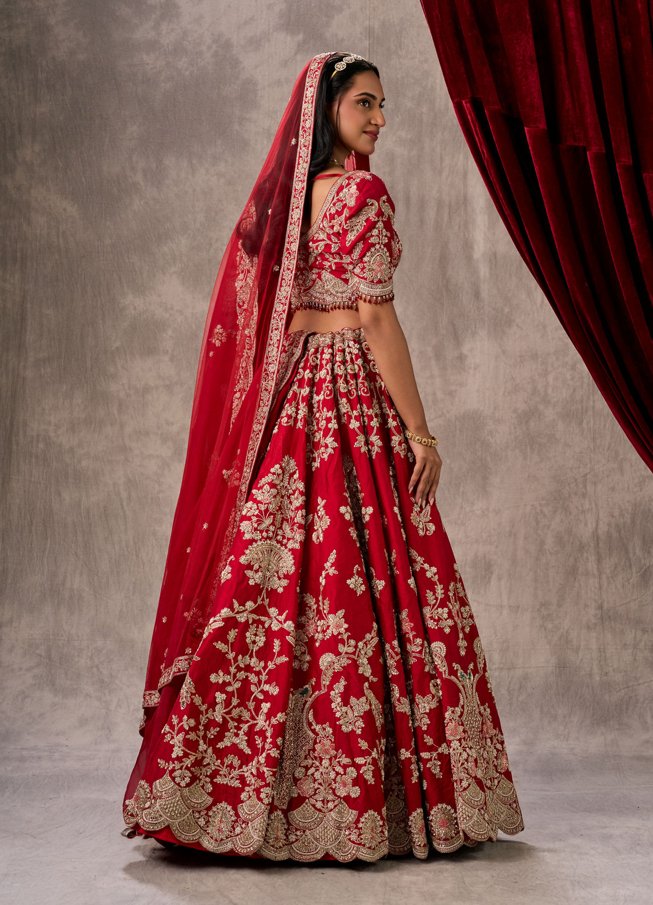 Twamev Women Rani Pink Raw Silk Zardosi Embroidered Bridal Lehenga