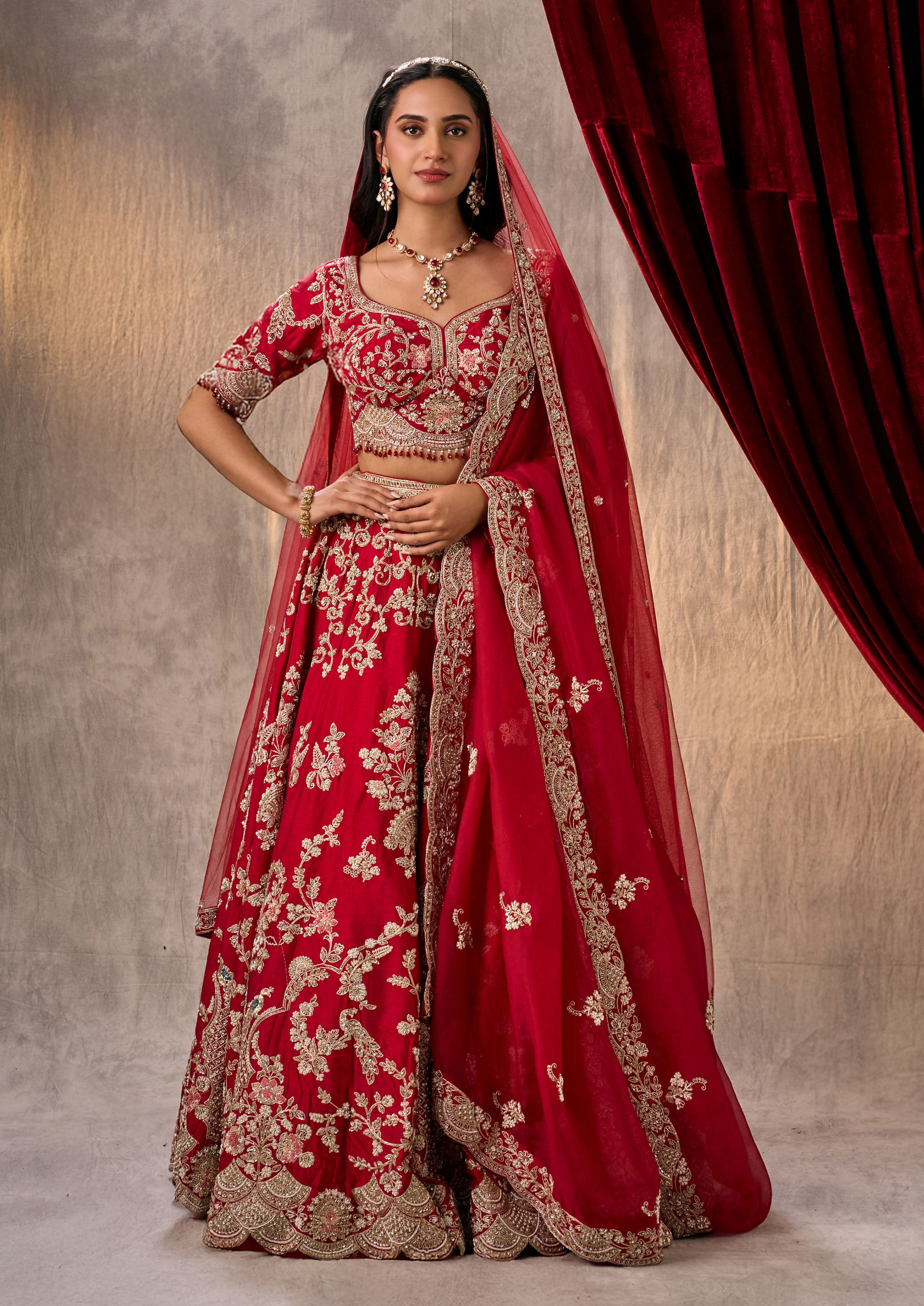 Twamev Women Rani Pink Festive Bridal Lehenga