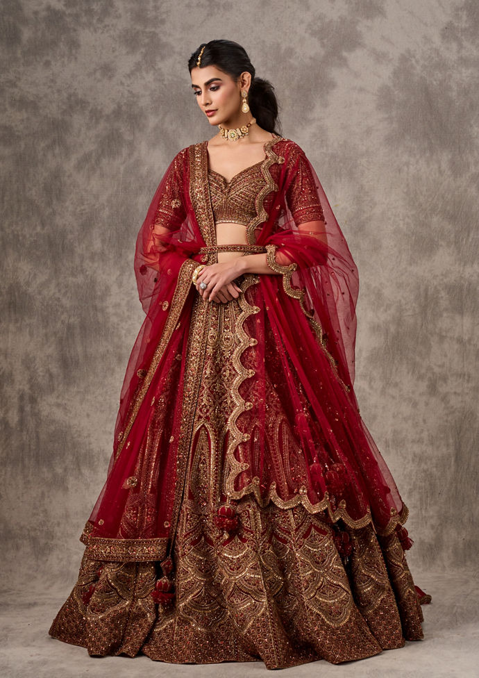 Twamev Women Red Festive Bridal Lehenga Set