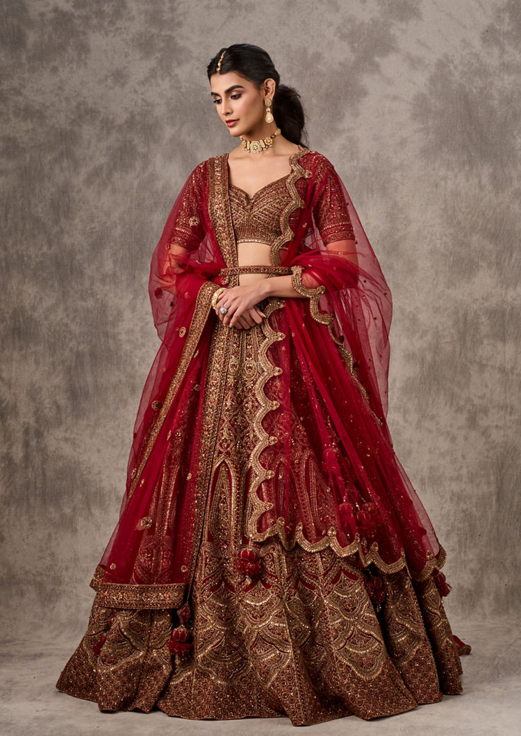 Twamev Women Red Festive Bridal Lehenga Set