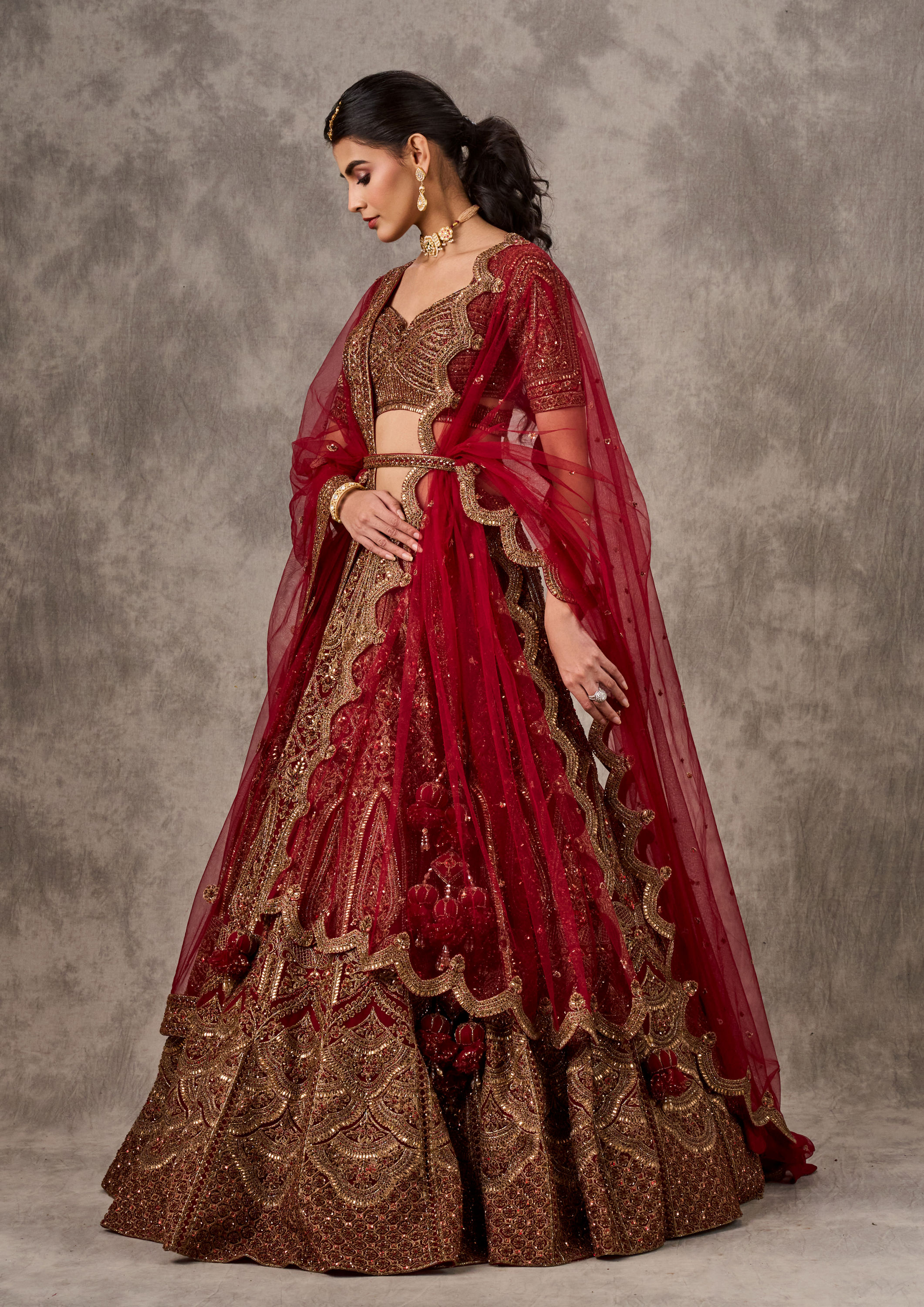 Twamev Women Red Festive Bridal Lehenga Set