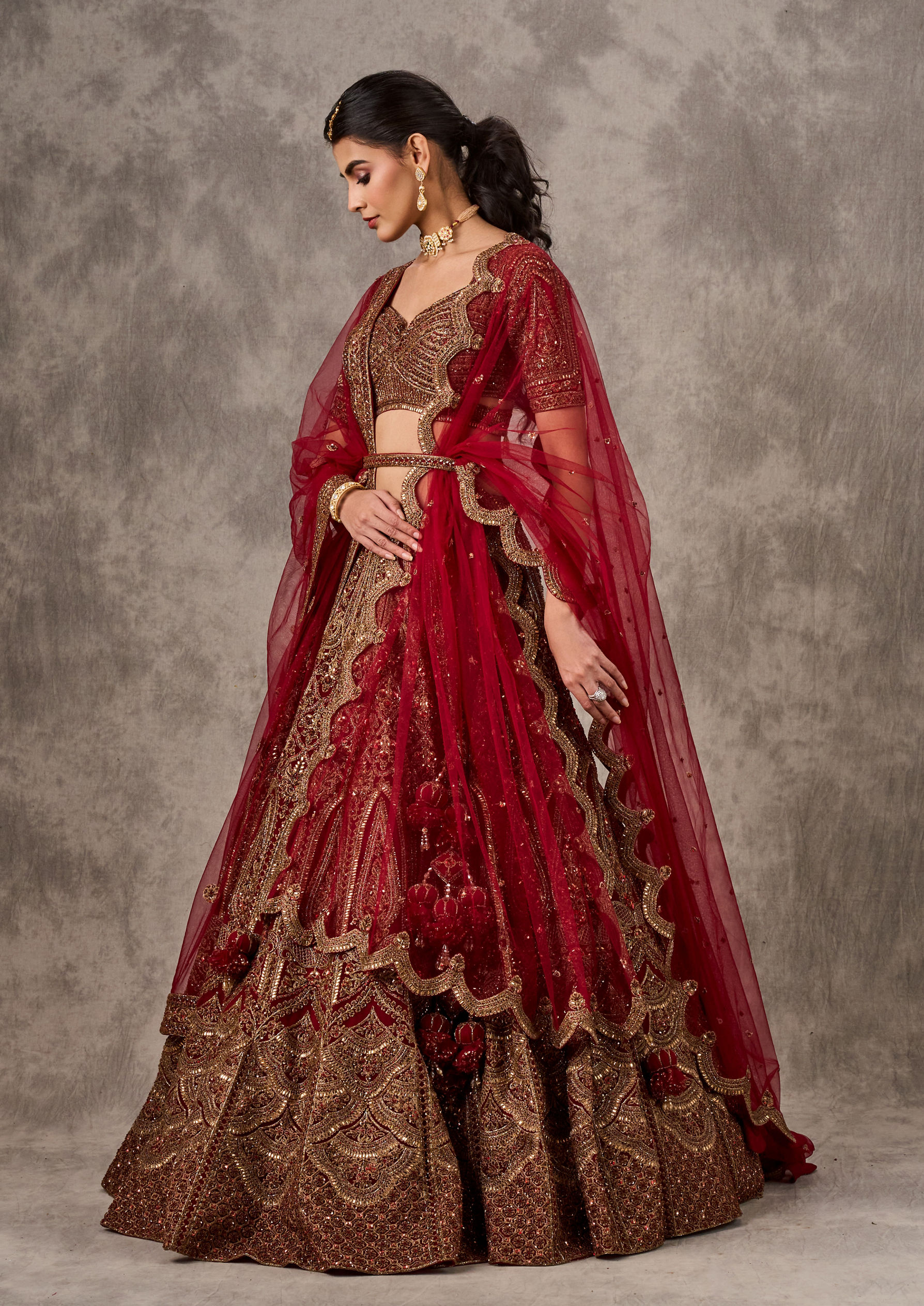 Twamev Women Red Festive Bridal Lehenga Set