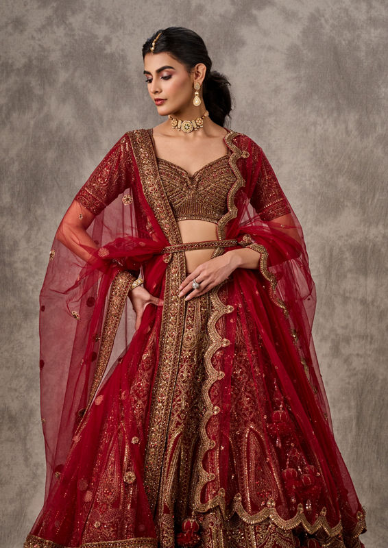 Twamev Women Red Festive Bridal Lehenga Set