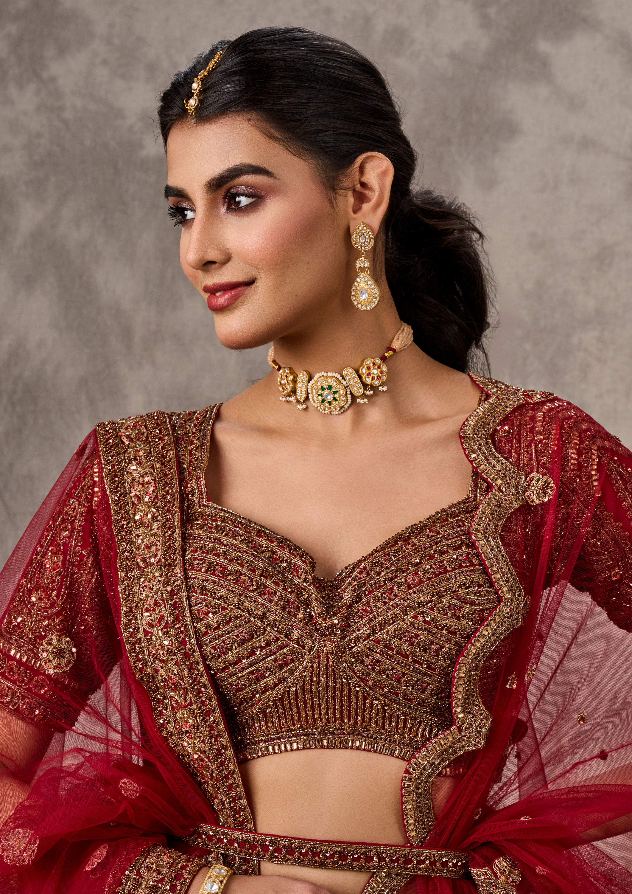 Twamev Women Red Festive Bridal Lehenga Set