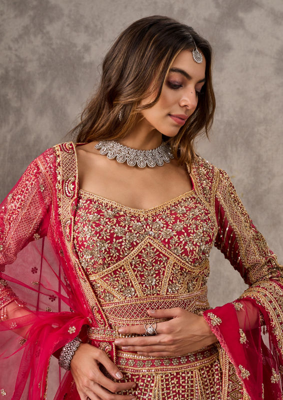 Twamev Women Radiant Pink Lehenga Ensemble