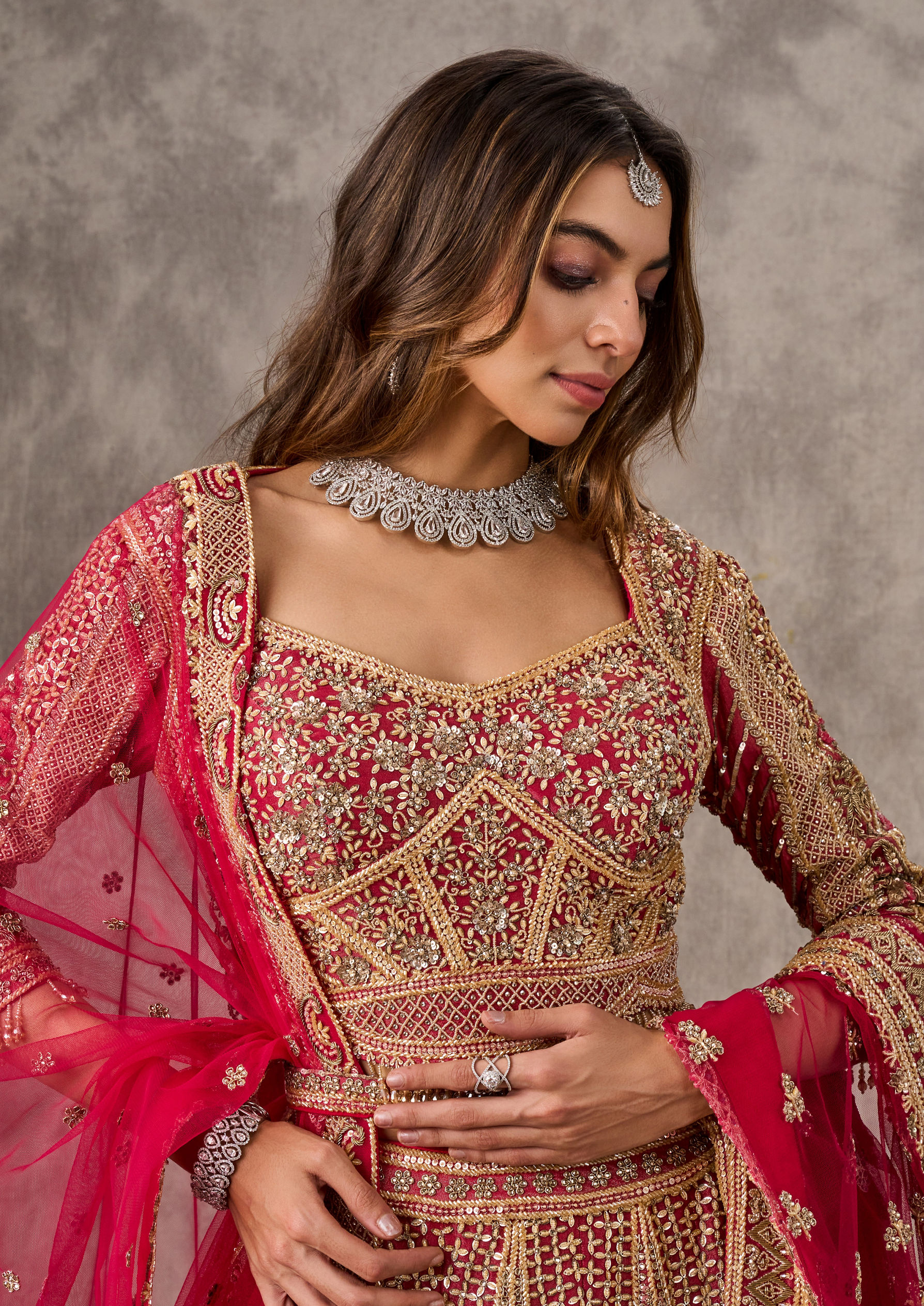 Twamev Women Radiant Pink Lehenga Ensemble