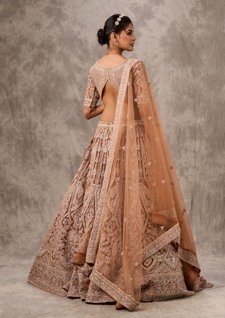 Twamev Women Fawn Net Aari Embroidered Bridal Lehenga