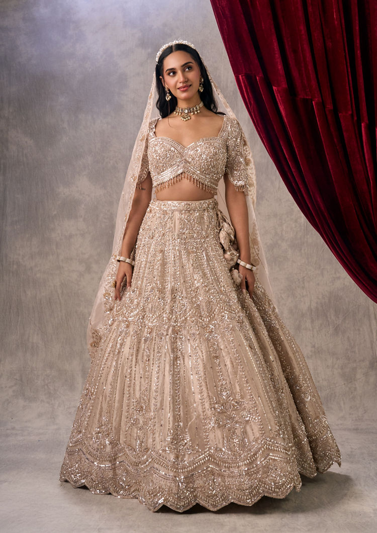 Twamev Women Cream-Colored Elegance Lehenga