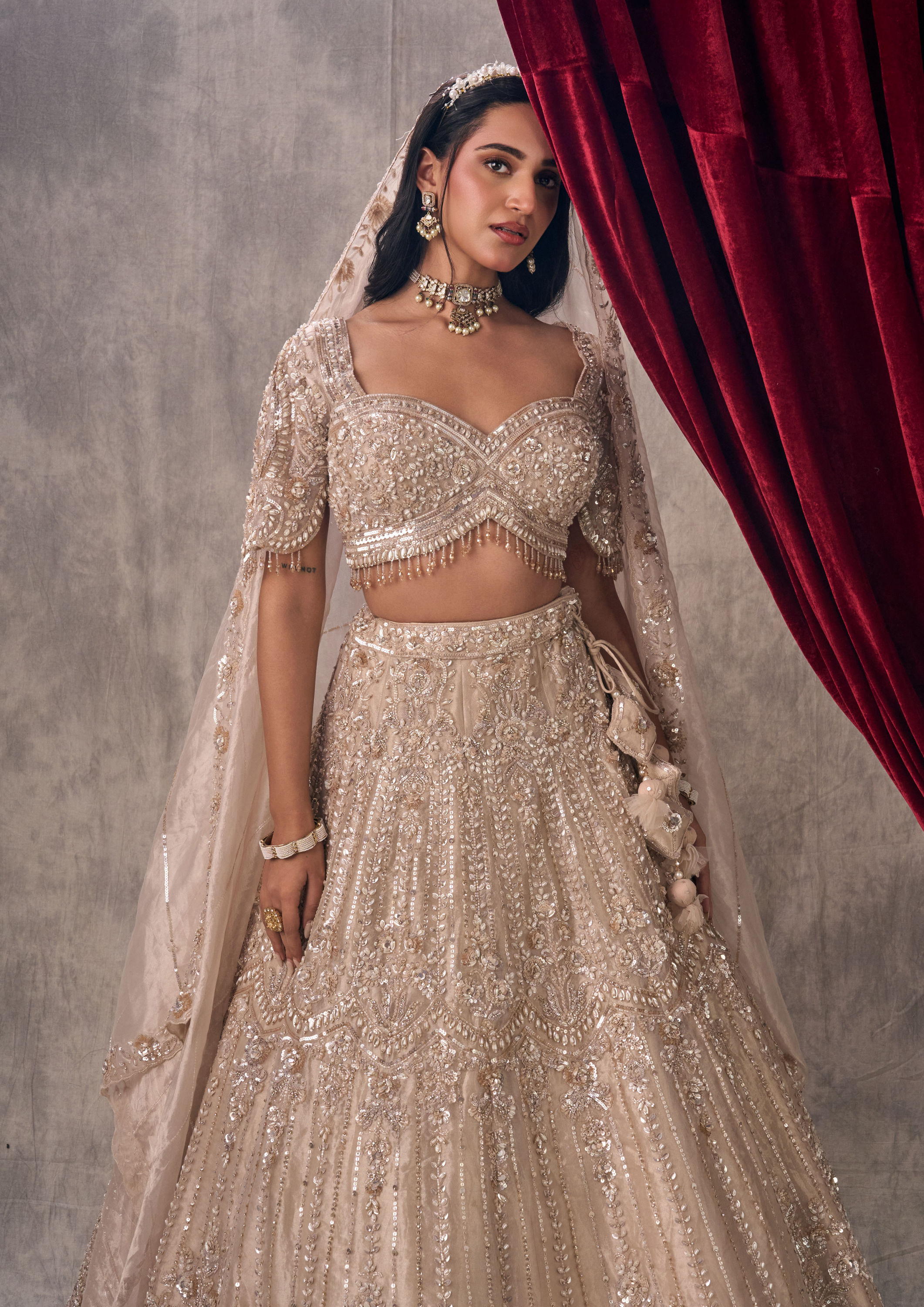 Twamev Women Cream-Colored Elegance Lehenga
