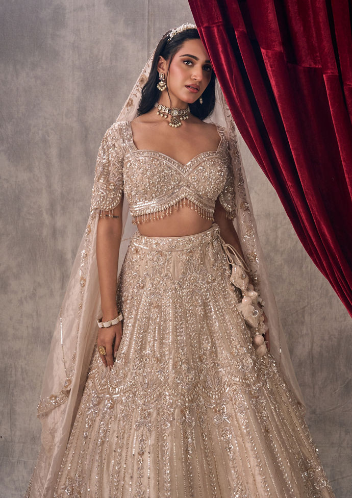Twamev Women Cream-Colored Elegance Lehenga