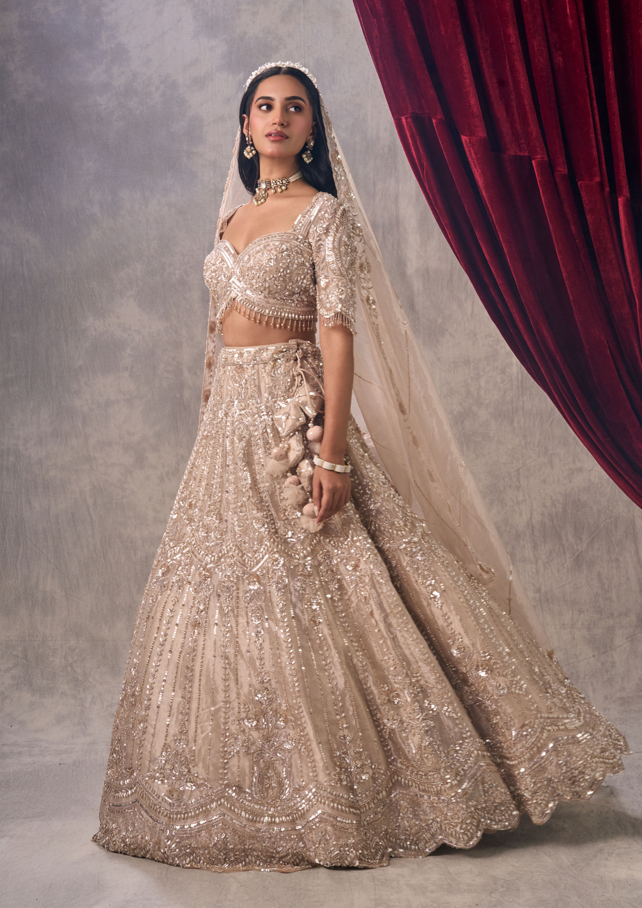 Twamev Women Cream-Colored Elegance Lehenga