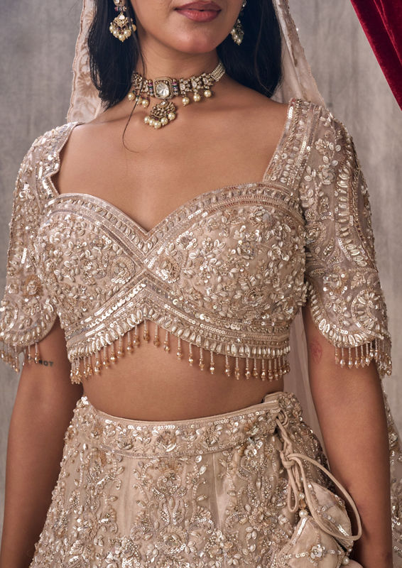Twamev Women Cream-Colored Elegance Lehenga