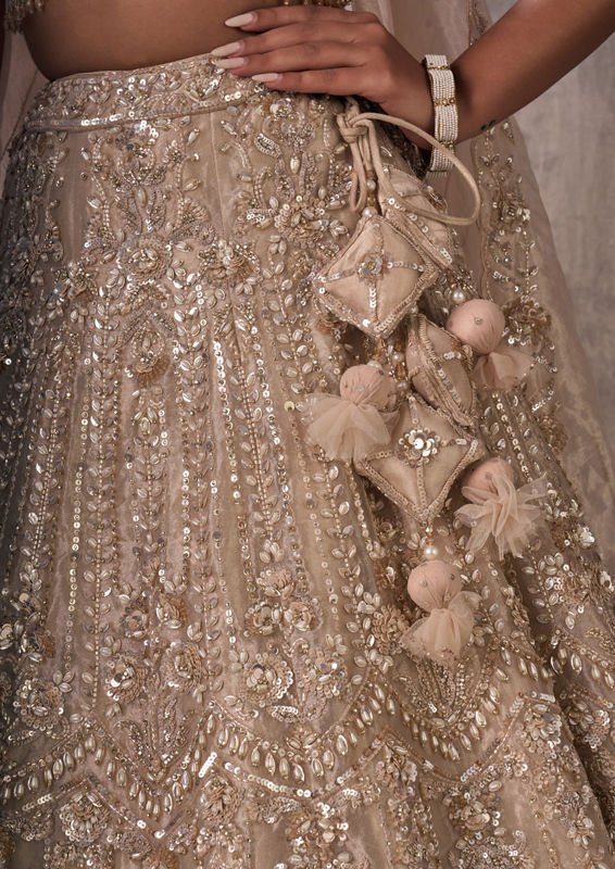 Twamev Women Cream-Colored Elegance Lehenga
