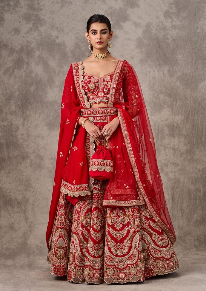 Twamev Women Radiant Red Bridal Lehenga Ensemble