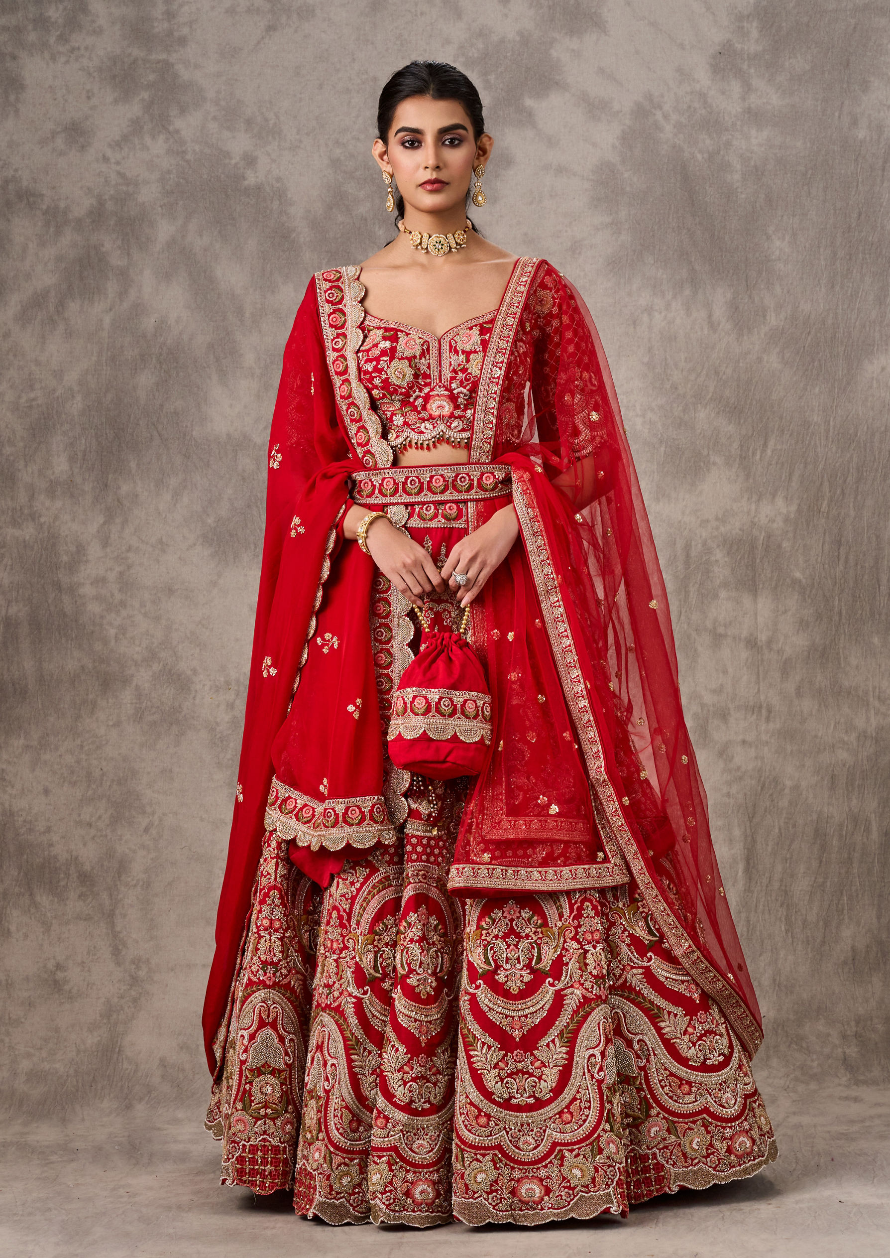 Twamev Women Radiant Red Bridal Lehenga Ensemble