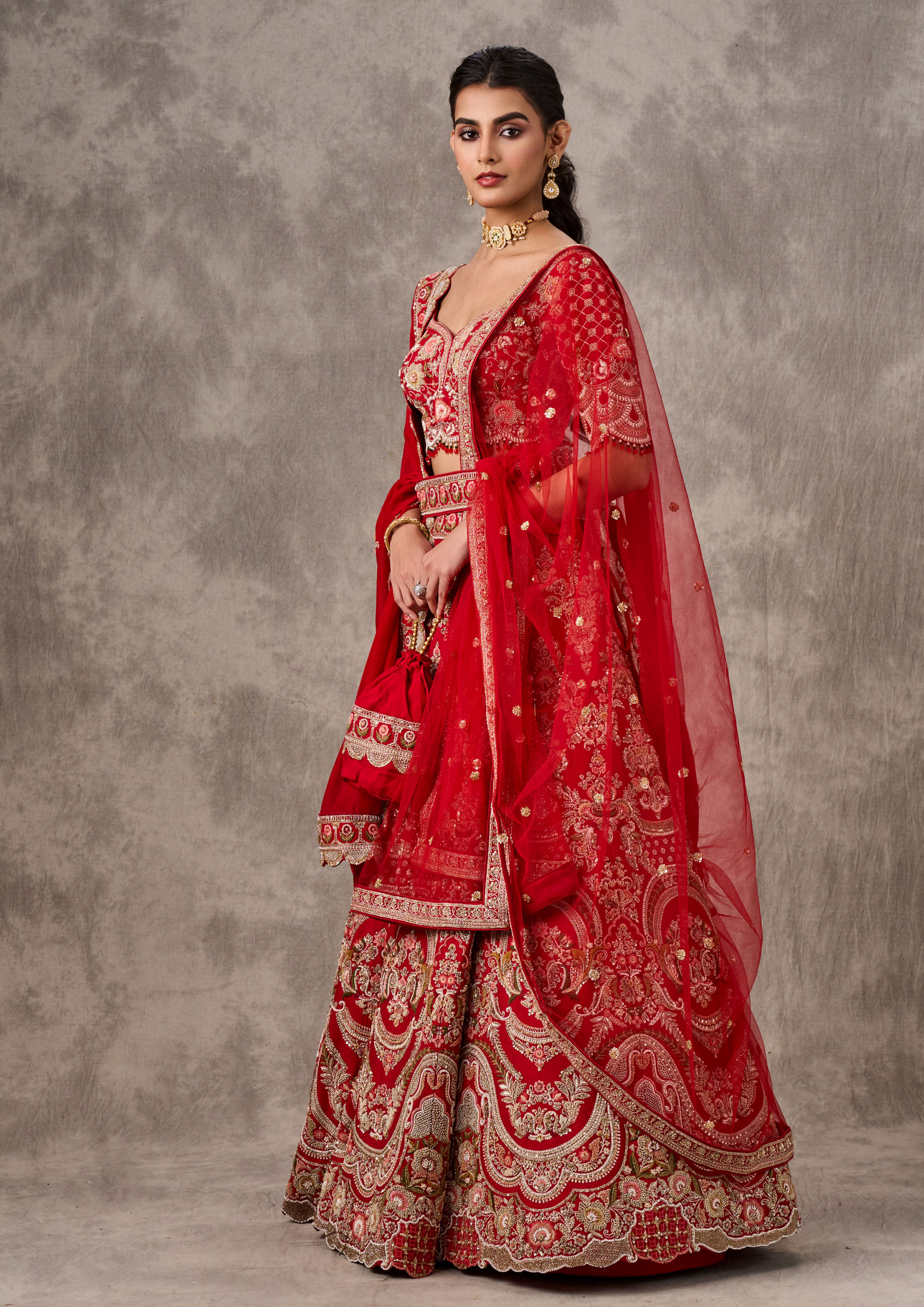 Twamev Women Radiant Red Bridal Lehenga Ensemble