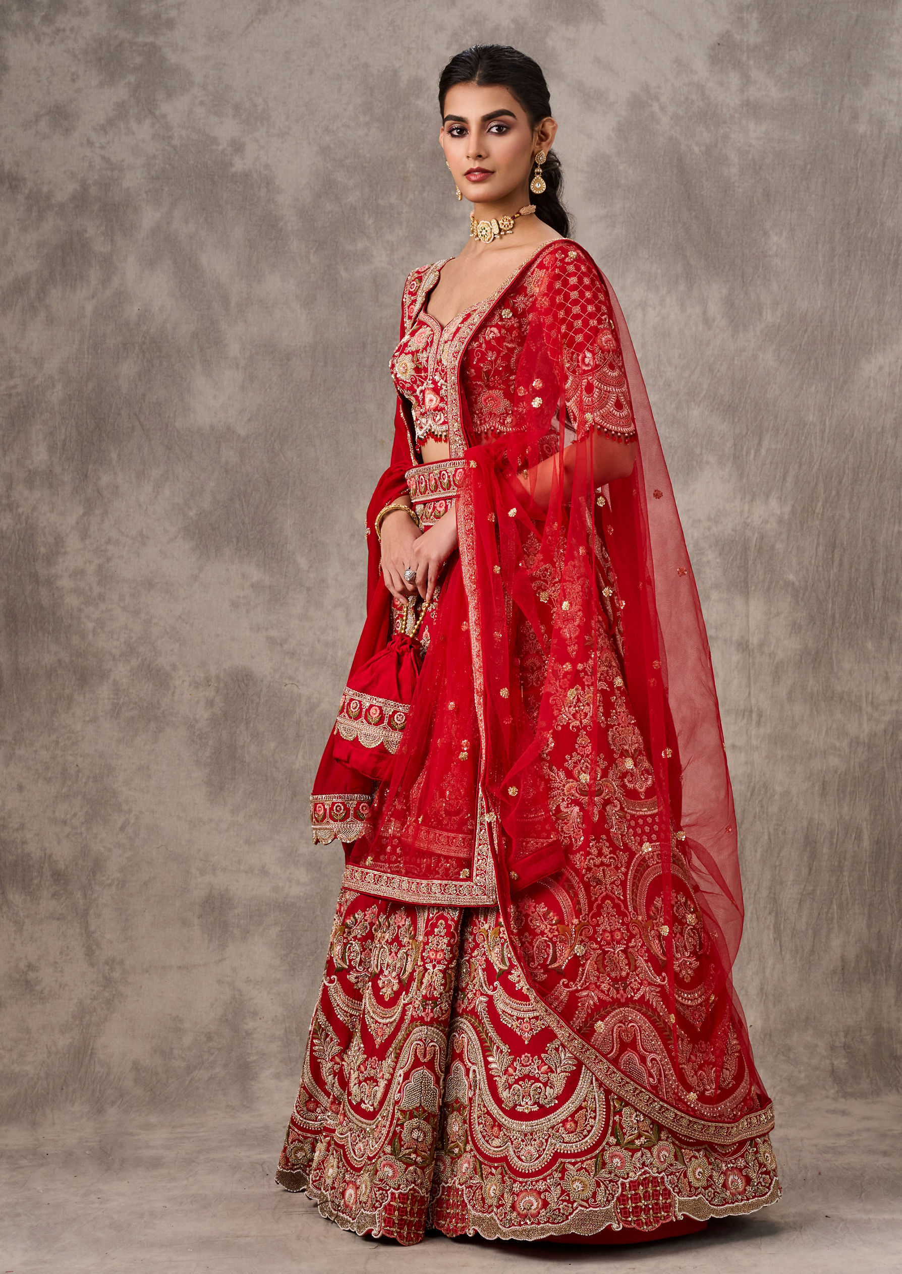 Twamev Women Radiant Red Bridal Lehenga Ensemble