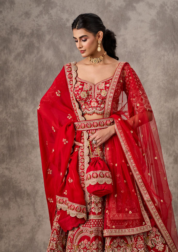Twamev Women Radiant Red Bridal Lehenga Ensemble