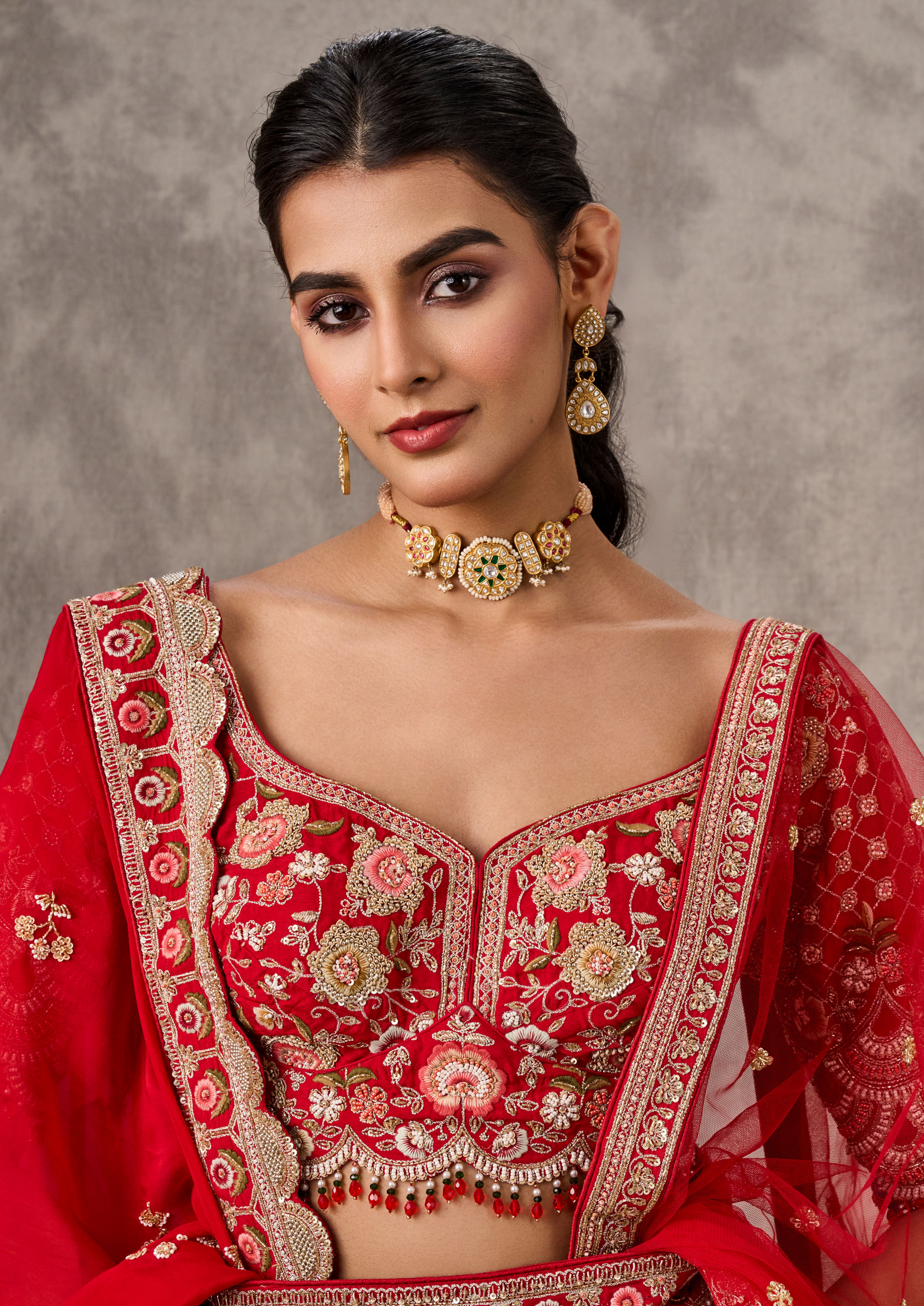 Twamev Women Radiant Red Bridal Lehenga Ensemble