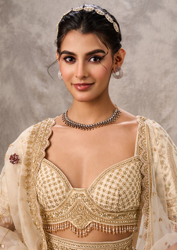 Twamev Women Creamy Dream Art Silk Bridal Lehenga