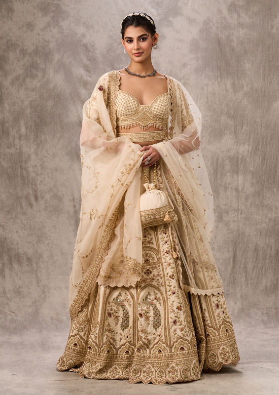 Twamev Women Creamy Dream Art Silk Bridal Lehenga