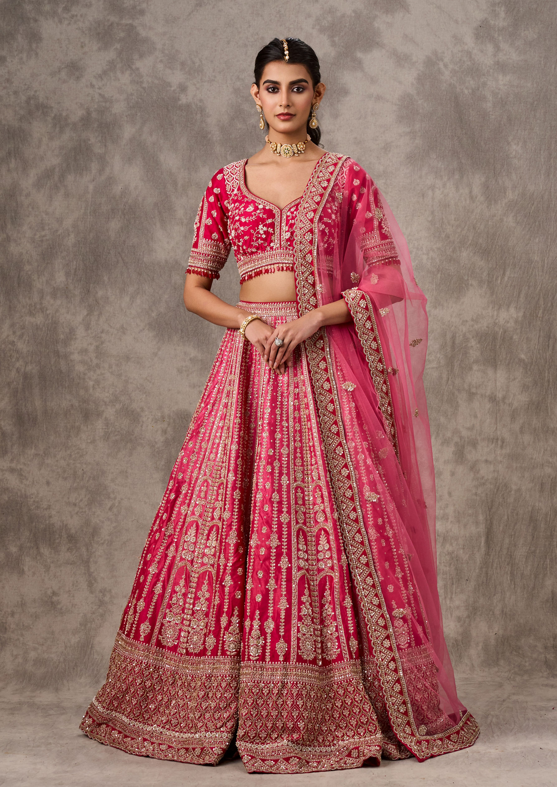Twamev Women Vibrant Pink Bridal Lehenga