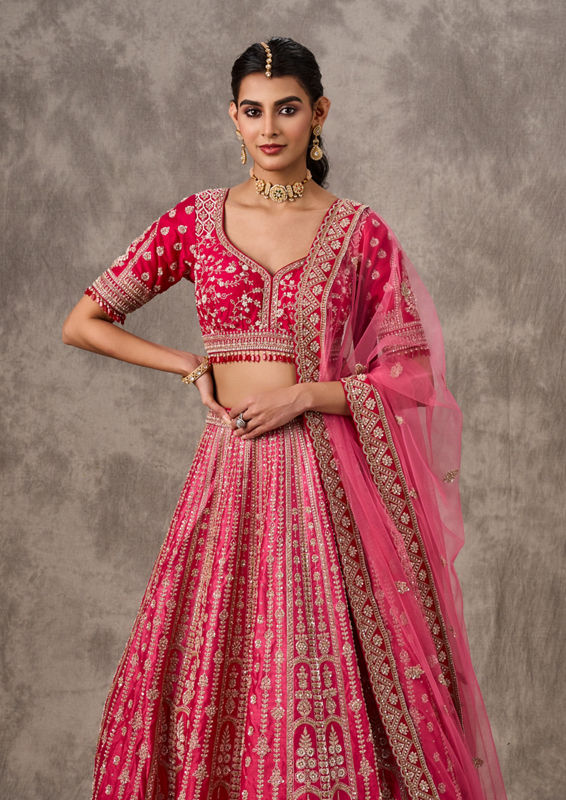 Twamev Women Vibrant Pink Bridal Lehenga