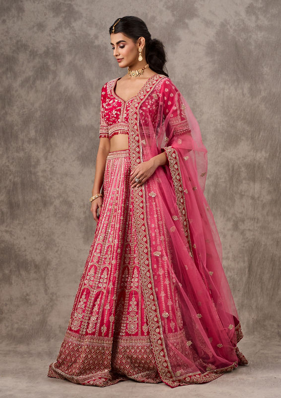 Twamev Women Vibrant Pink Bridal Lehenga