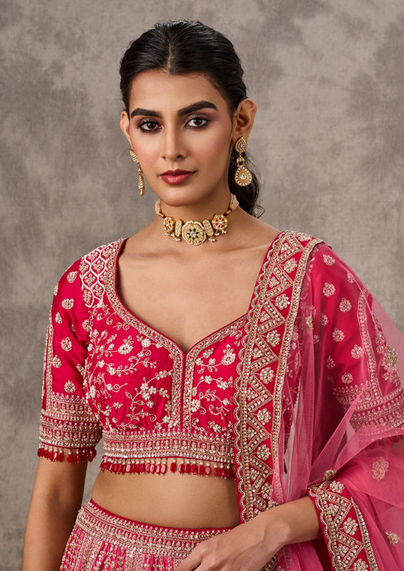 Twamev Women Vibrant Pink Bridal Lehenga