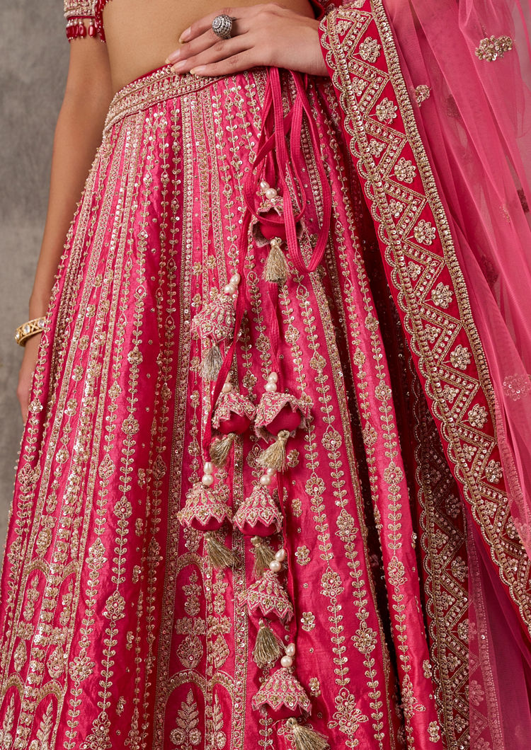 Twamev Women Vibrant Pink Bridal Lehenga