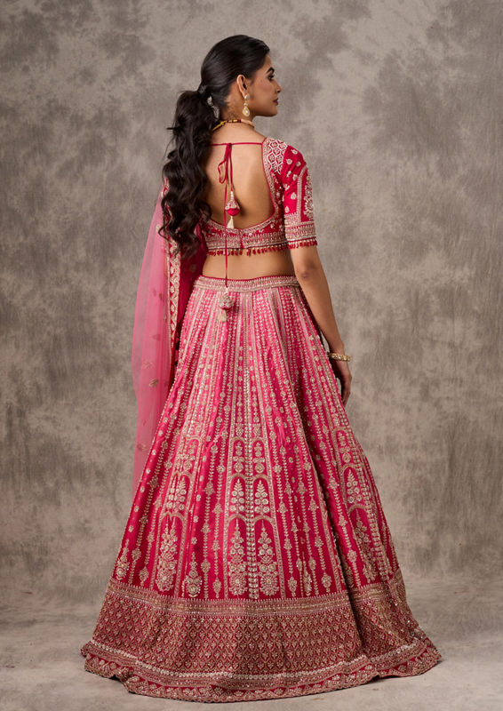 Twamev Women Vibrant Pink Bridal Lehenga