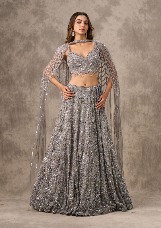 Twamev Women Twinkling Grey Lehenga Ensemble