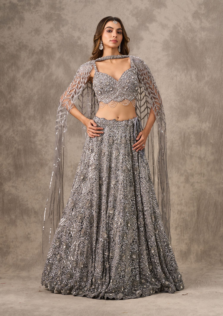 Twamev Women Twinkling Grey Lehenga Ensemble