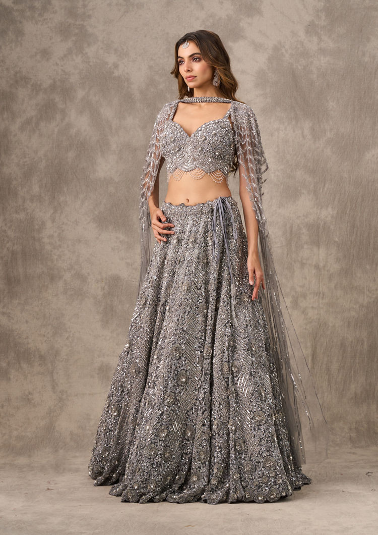 Twamev Women Twinkling Grey Lehenga Ensemble