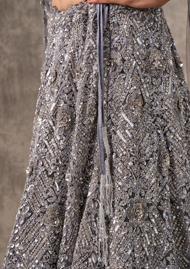 Twamev Women Twinkling Grey Lehenga Ensemble