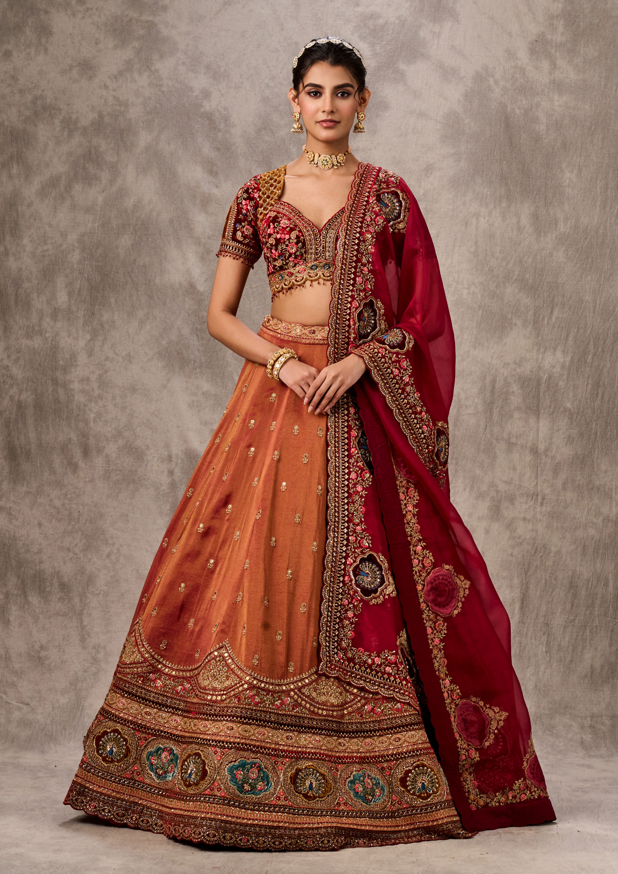 Twamev Women Gajree Peach Tissue Lehenga