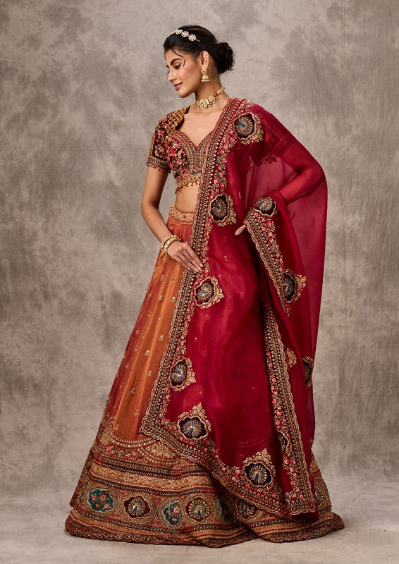 Twamev Women Gajree Peach Tissue Lehenga