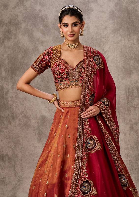 Twamev Women Gajree Peach Tissue Lehenga