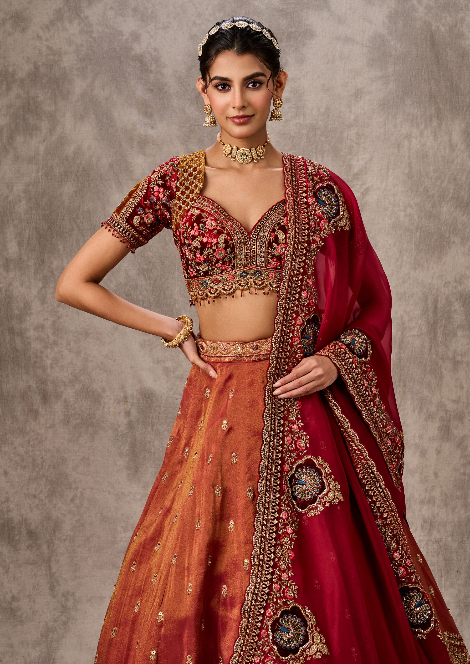 Twamev Women Gajree Peach Tissue Lehenga
