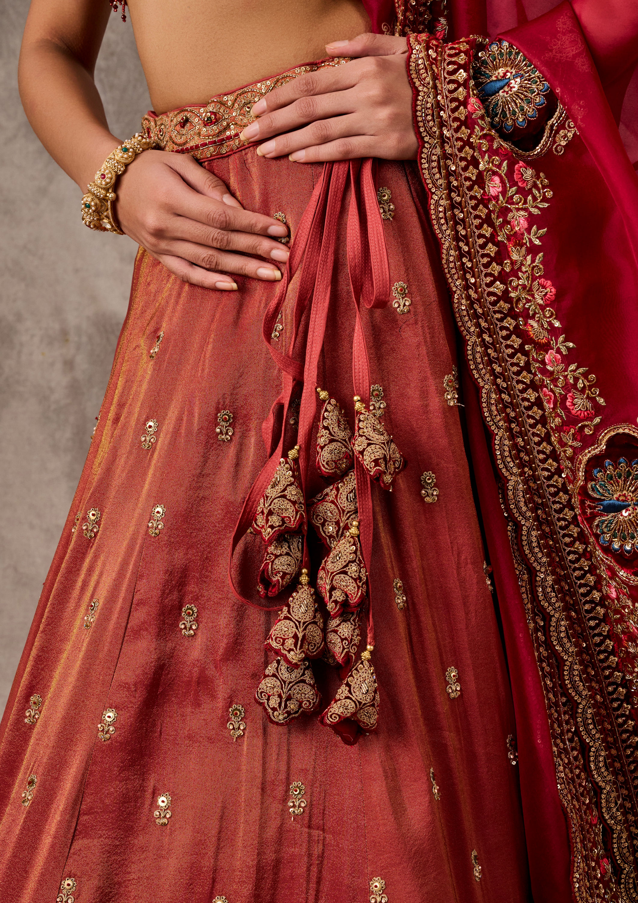 Twamev Women Gajree Peach Tissue Lehenga