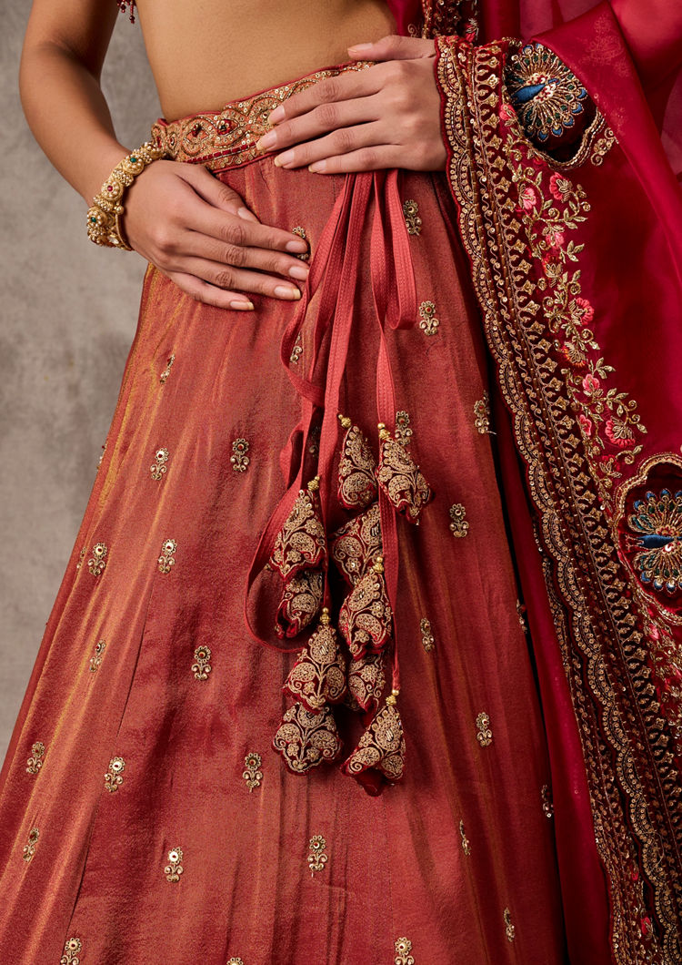 Twamev Women Gajree Peach Tissue Lehenga