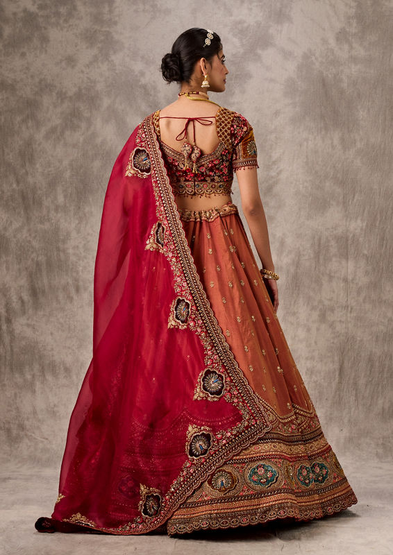 Twamev Women Gajree Peach Tissue Lehenga