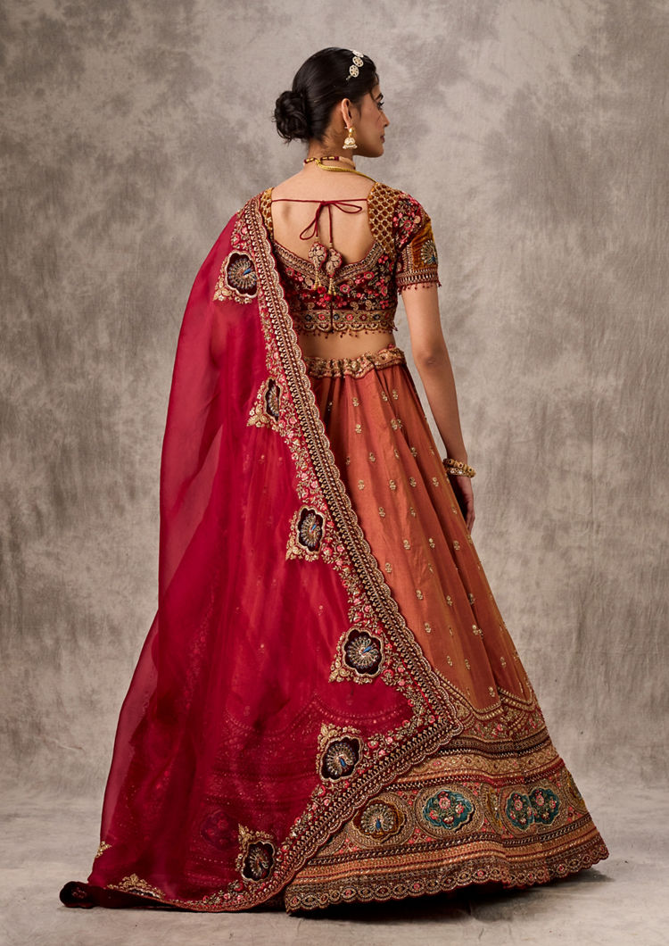 Twamev Women Gajree Peach Tissue Lehenga