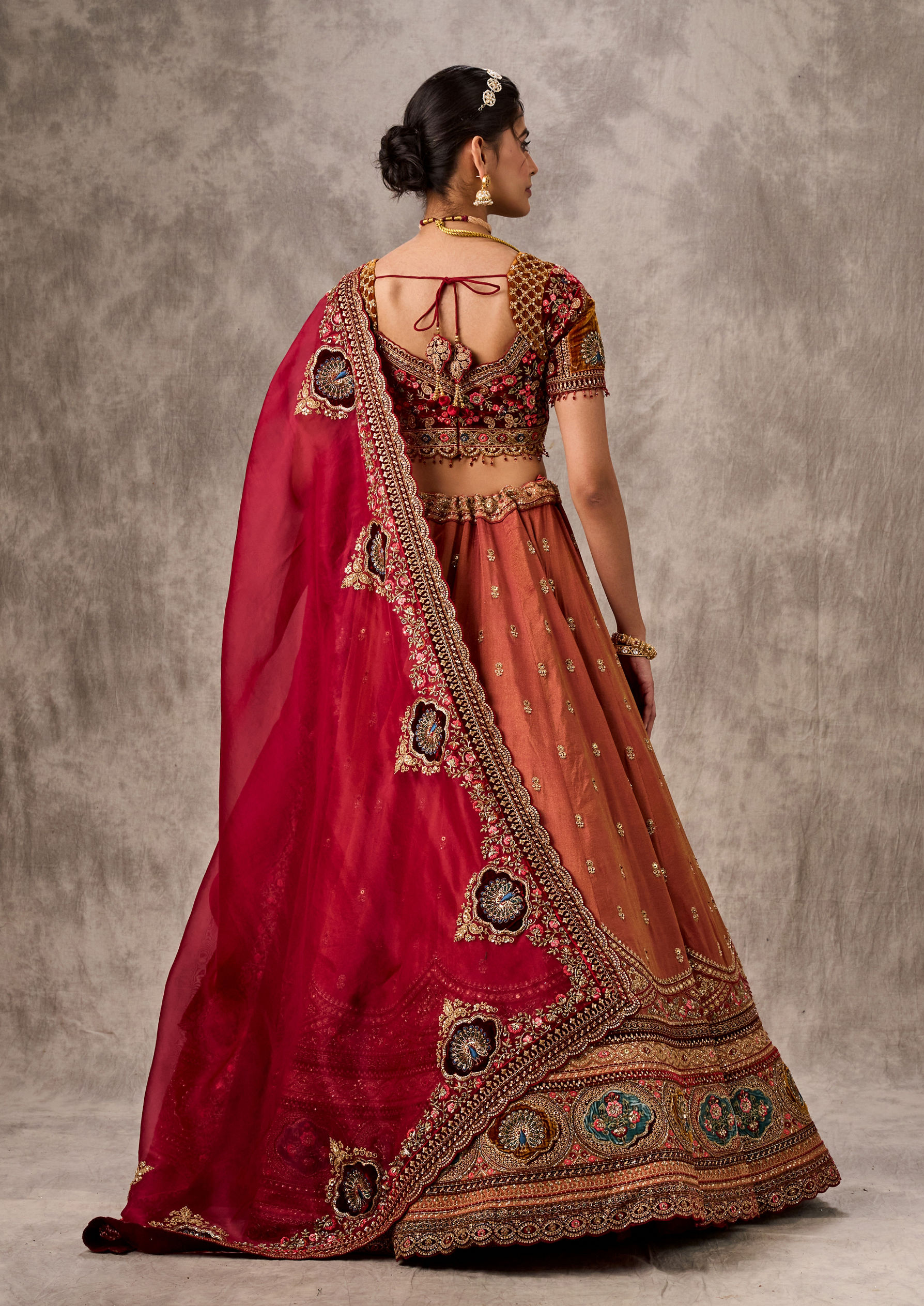 Twamev Women Gajree Peach Tissue Lehenga