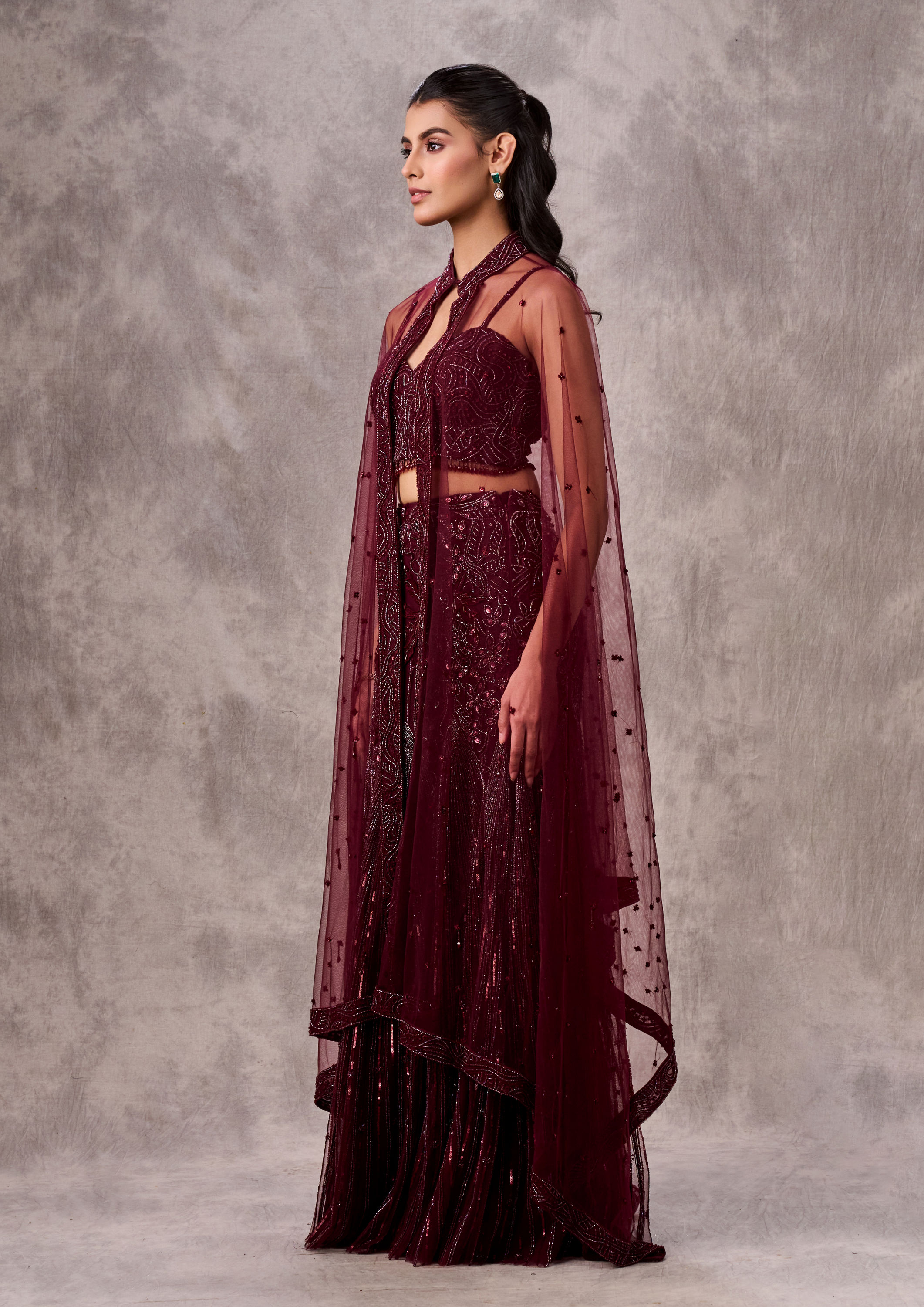 Twamev Women Wine Elegance Lehenga