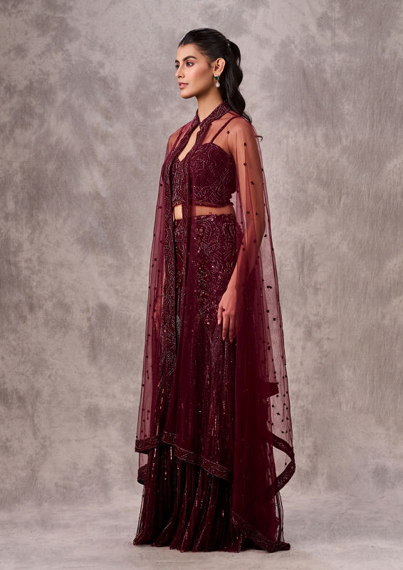 Twamev Women Wine Elegance Lehenga