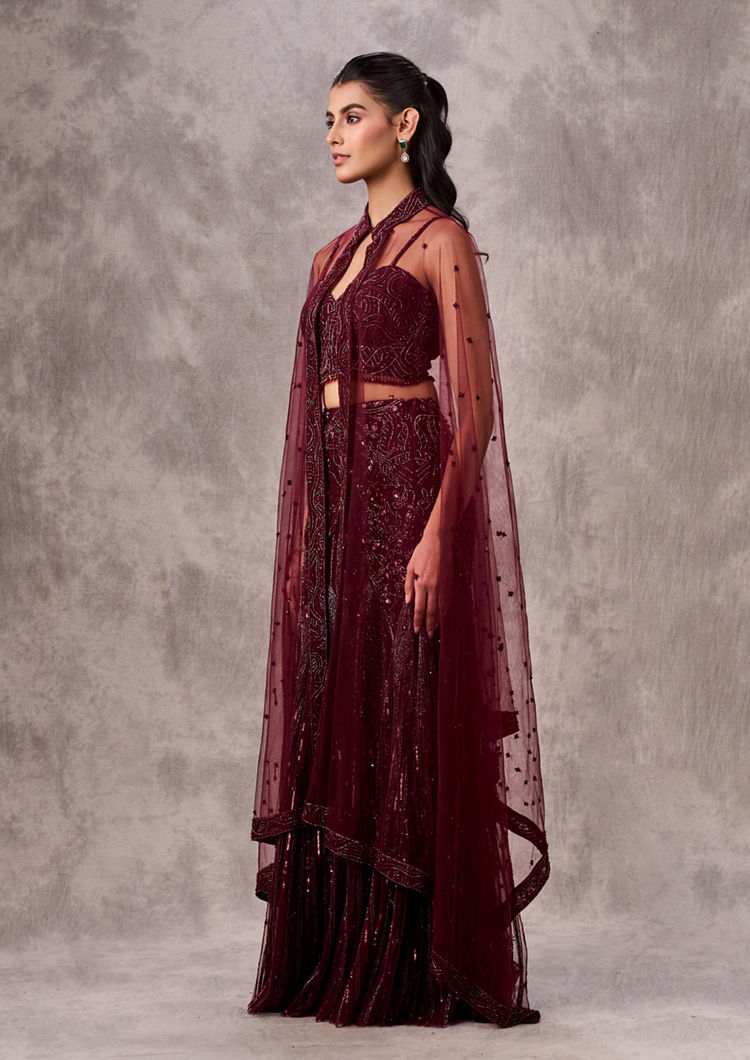 Twamev Women Wine Elegance Lehenga