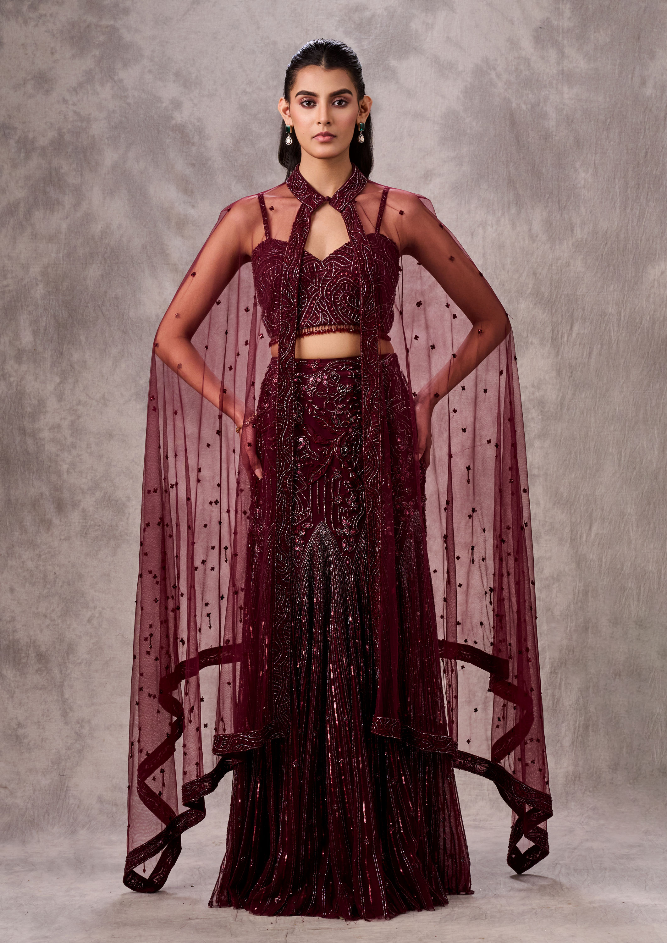 Twamev Women Wine Elegance Lehenga