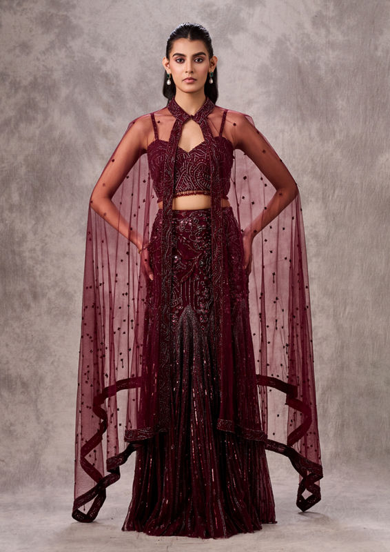 Twamev Women Wine Elegance Lehenga